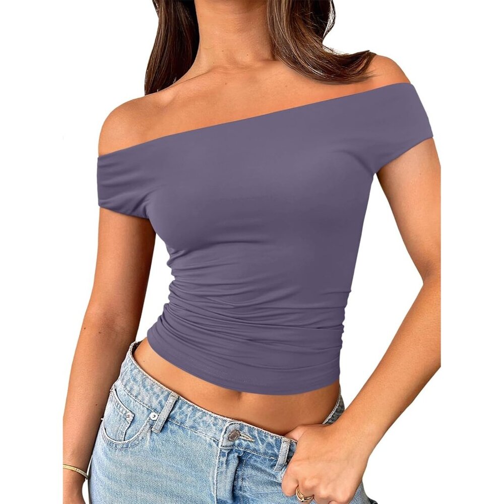 Women's Cami Crop Tops Purple Off The Shoulder Classic Going Out Summer Comfort
